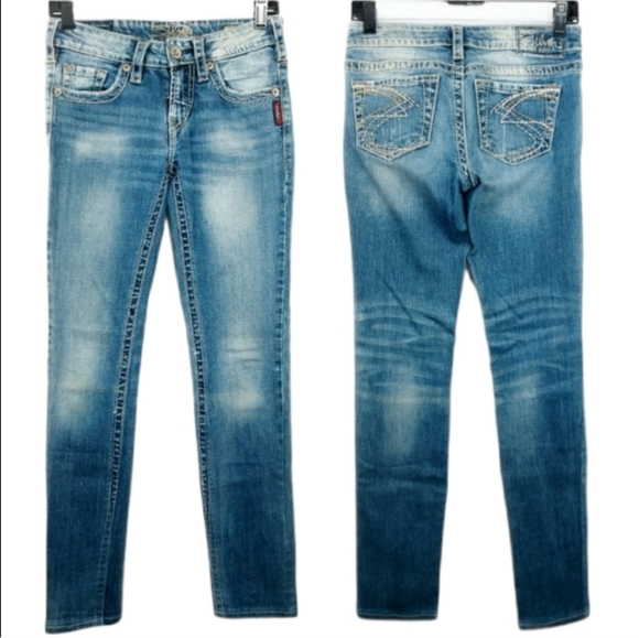 Silver Medium Wash Contrast Faded Aiko Bootcut Denim Jeans Women's Size 26 - Picture 2 of 6